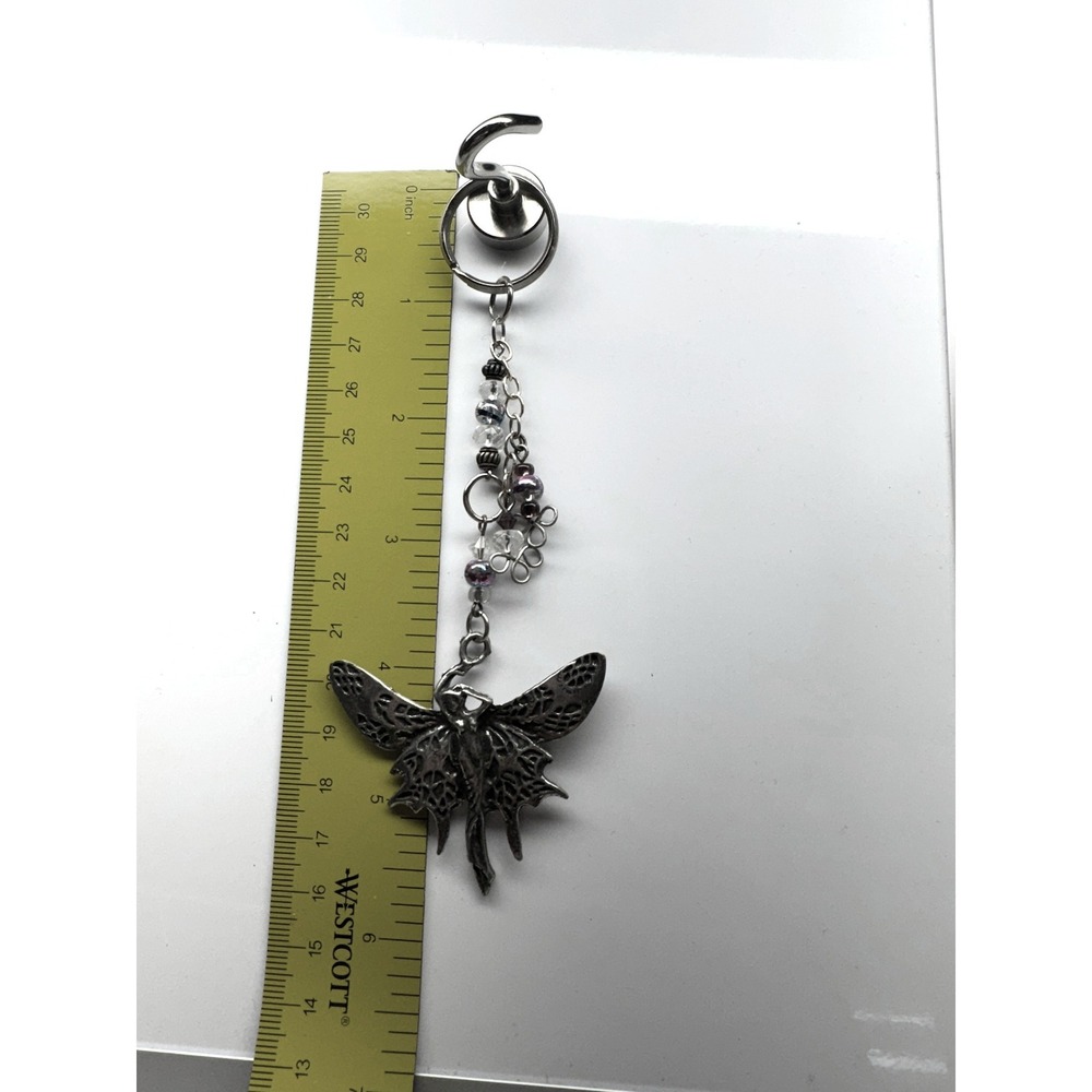 Silver Tone Fairy Keychain with Iridescent Glass Beads and Flower Accents